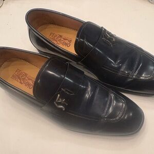 Salvatore Ferragamo Men's Black/dark blue  Leather Slip-Ons